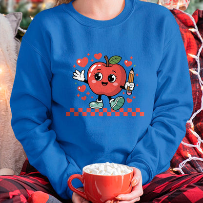 Best Teacher Shirt, Funny Teacher UnisexT-Shirt/Hoodie/Sweatshirt HLT00 - Cute Retro Checkered Apple with Face Teacher Pencil Trendy T-Shirt (2)