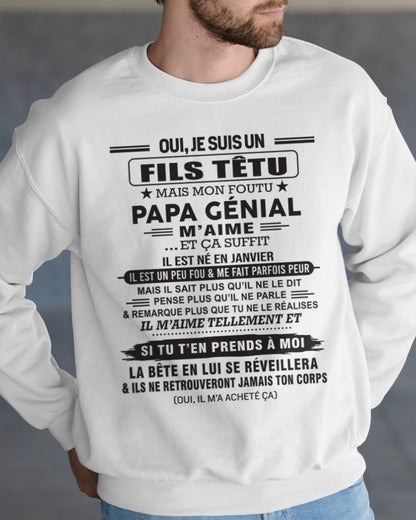 JANVIER - Oui, je suis un garçon têtu – T-shirt | Cadeau d’anniversaire de papa pour son fils - ccdi01 / fr01 (SKU12-260-01)