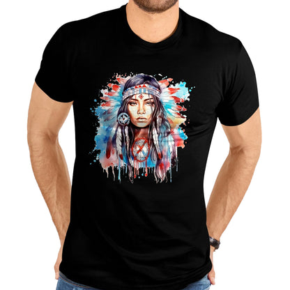 Native American T-Shirts, Vintage Native American Unisex T-Shirt/Hoodie/Sweatshirt HLT00 - Native American day indigenous girl with feathers T-Shirt (1)