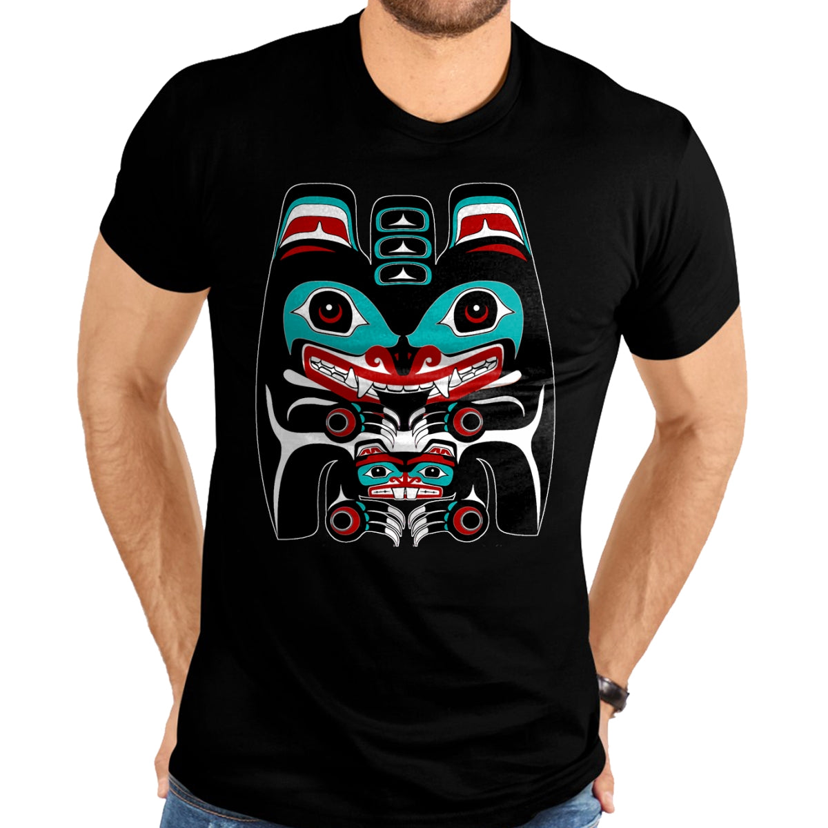 Native American T-Shirts, Vintage Native American Unisex T-Shirt/Hoodie/Sweatshirt HLT00 - Indigenous Alaska Native American Art Style Bear & Beaver T-Shirt