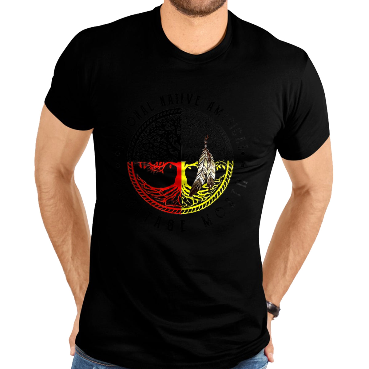 Native American T-Shirts, Vintage Native American Unisex T-Shirt/Hoodie/Sweatshirt HLT00 - Native Tree Roots Leather Native American Heritage Month T-Shirt (1)
