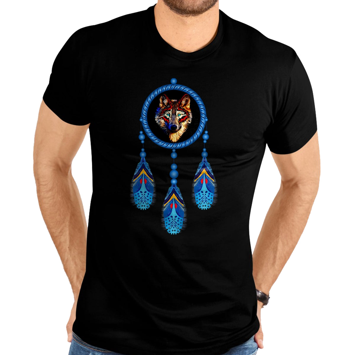Native American T-Shirts, Vintage Native American Unisex T-Shirt/Hoodie/Sweatshirt HLT00 - Native American Timber Wolf Dream Catcher Tribal T-Shirt