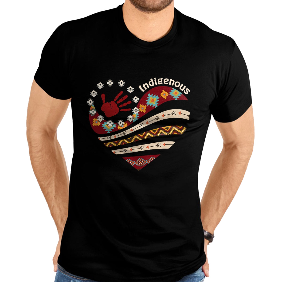 Native American T-Shirts, Vintage Native American Unisex T-Shirt/Hoodie/Sweatshirt HLT00 - Indigenous Native American Blood Red Hand Heart Shape Womens T-Shirt