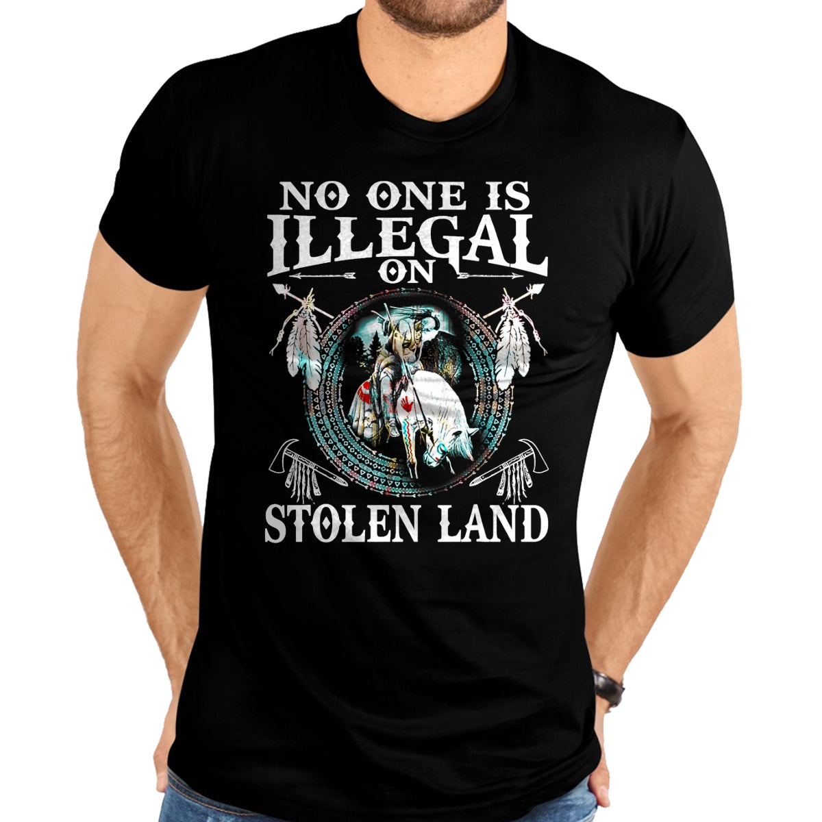 Native American T-Shirts, Vintage Native American Unisex T-Shirt/Hoodie/Sweatshirt HLT00 - No One Is Illegal on Stolen Land Gifts Native Americans T-Shirt (1)