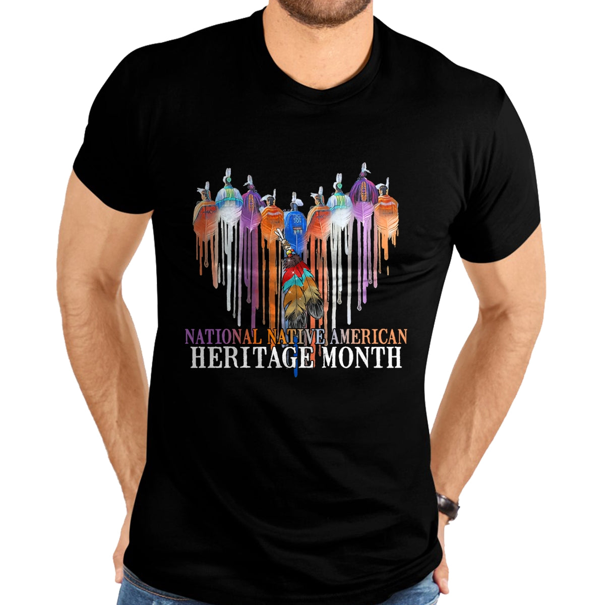 Native American T-Shirts, Vintage Native American Unisex T-Shirt/Hoodie/Sweatshirt HLT00 - National Native American Heritage Month Heart Watercolor T-Shirt (1)