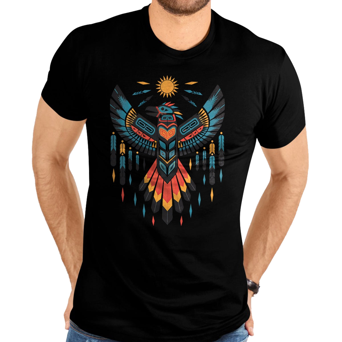 Native American T-Shirts, Vintage Native American Unisex T-Shirt/Hoodie/Sweatshirt HLT00 - North American Tribal Thunderbird Vibrant Geometric Design T-Shirt