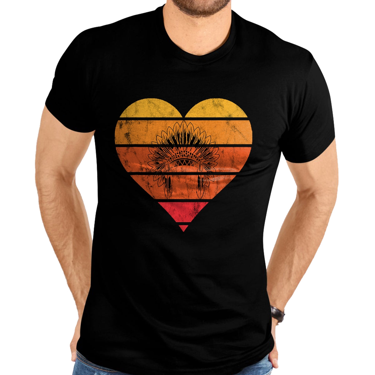 Native American T-Shirts, Vintage Native American Unisex T-Shirt/Hoodie/Sweatshirt HLT00 - Native American Retro Vintage Heart Sunset Native American T-Shirt