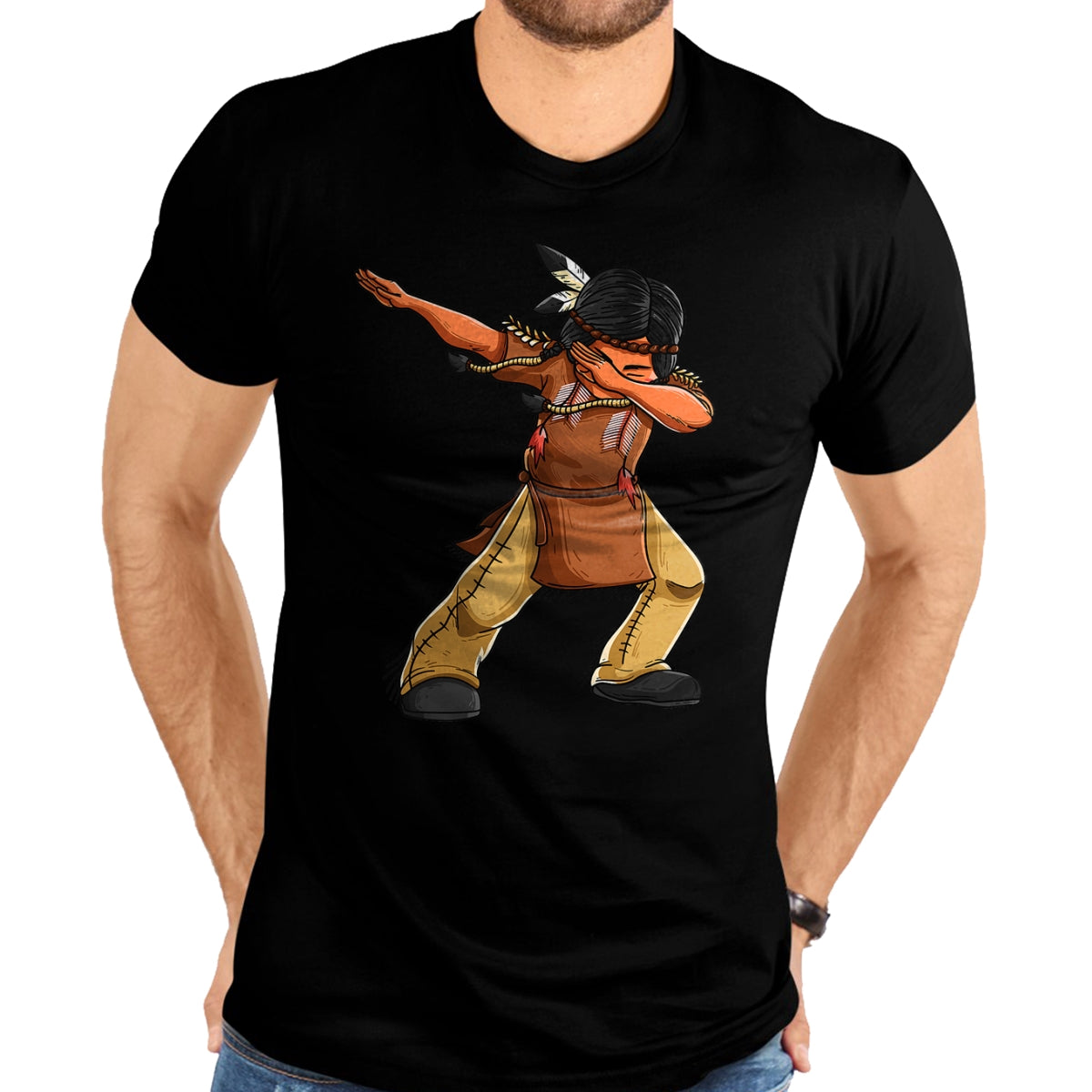 Native American T-Shirts, Vintage Native American Unisex T-Shirt/Hoodie/Sweatshirt HLT00 - American Flag - Dabbing Indian Funny Cute Native American Dance Dab Gift T-Shirt (1)