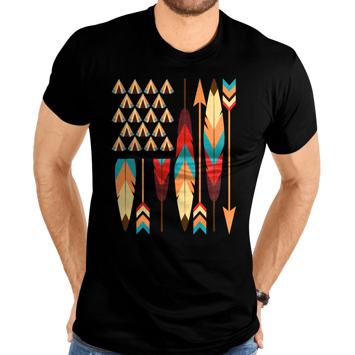 Native American T-Shirts, Vintage Native American Unisex T-Shirt/Hoodie/Sweatshirt HLT00 - Native American Pride USA Flag T-Shirt T-Shirt
