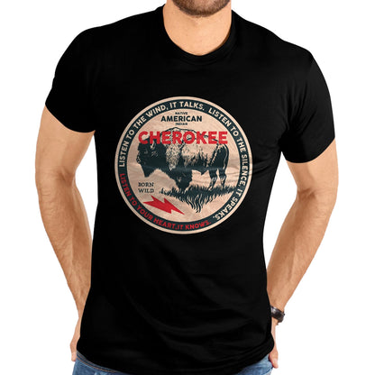 Native American T-Shirts, Vintage Native American Unisex T-Shirt/Hoodie/Sweatshirt HLT00 - American Flag - Cherokee Native American Indian Born Freedom Wild Buffalo T-Shirt (1)