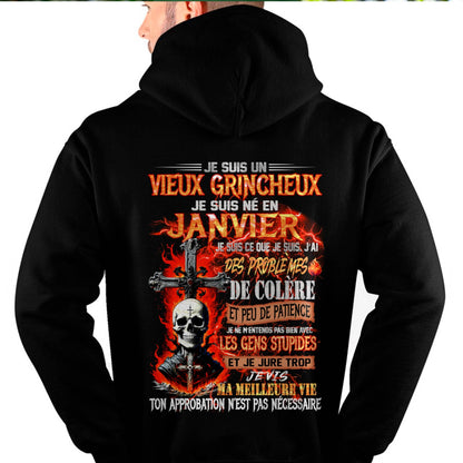 Je Suis Un Vieux Grincheux Né en Janvier – T-Shirt Homme Fort Caractère - male  fr01 / CCDI01 (SKU26T-01141-01)