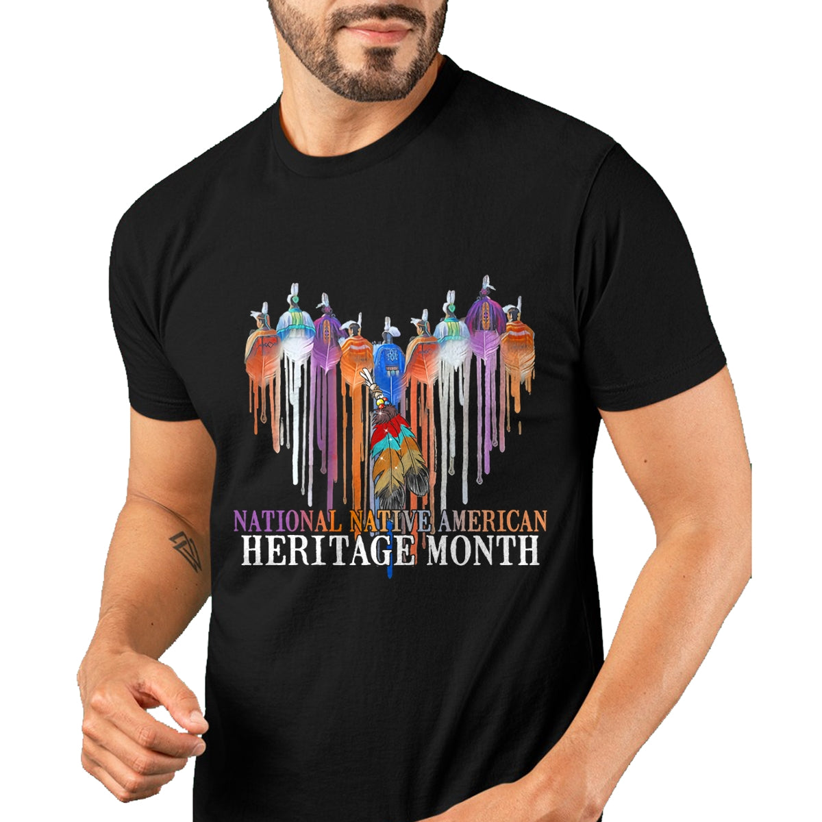 Native American T-Shirts, Vintage Native American Unisex T-Shirt/Hoodie/Sweatshirt HLT00 - National Native American Heritage Month Heart Watercolor T-Shirt (1)