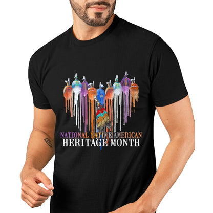 Native American T-Shirts, Vintage Native American Unisex T-Shirt/Hoodie/Sweatshirt HLT00 - National Native American Heritage Month Heart Watercolor T-Shirt (1)