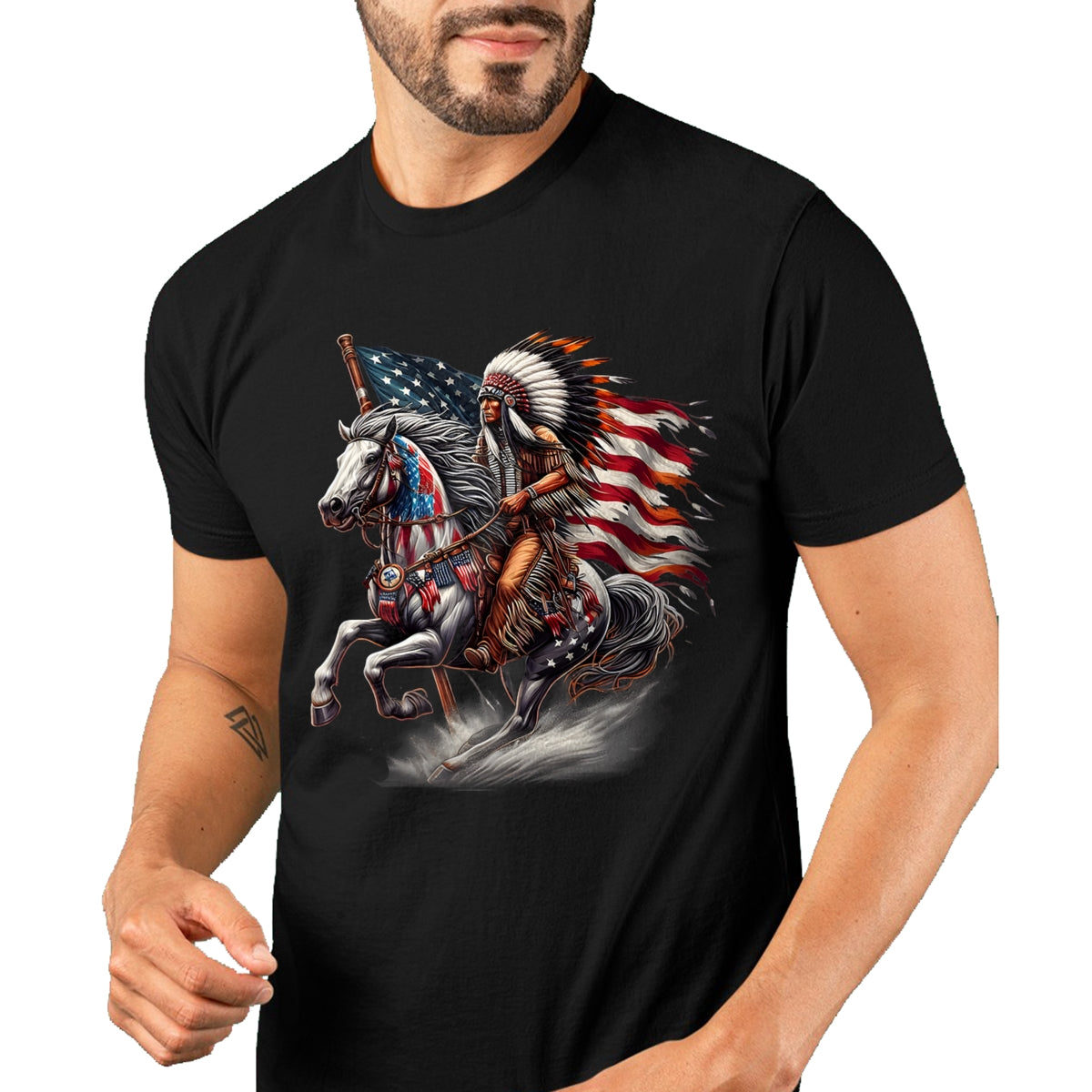 Native American T-Shirts, Vintage Native American Unisex T-Shirt/Hoodie/Sweatshirt HLT00 - Native American Day Flag Indian Riding Horse 4th of July T-Shirt (3)