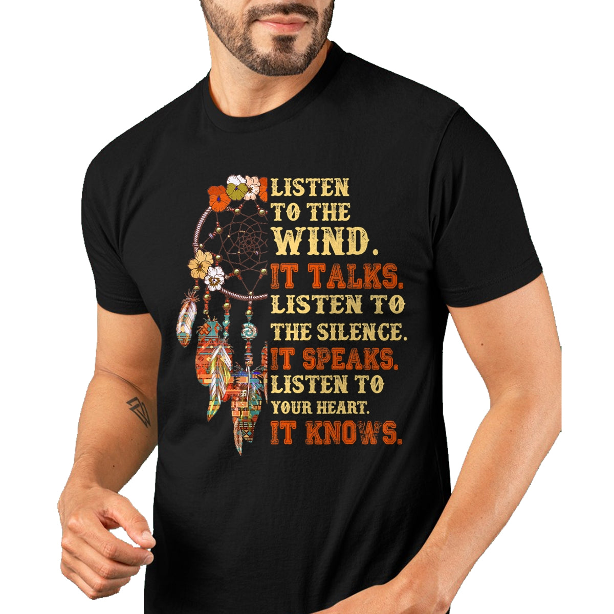 Native American T-Shirts, Vintage Native American Unisex T-Shirt/Hoodie/Sweatshirt HLT00 - Listen To The Wind It Talks Native American Proverb Quotes T-Shirt