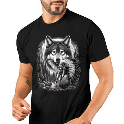 Native American T-Shirts, Vintage Native American Unisex T-Shirt/Hoodie/Sweatshirt HLT00 - Native American Indian and Wolf Feathers Chief Art T-Shirt (2)