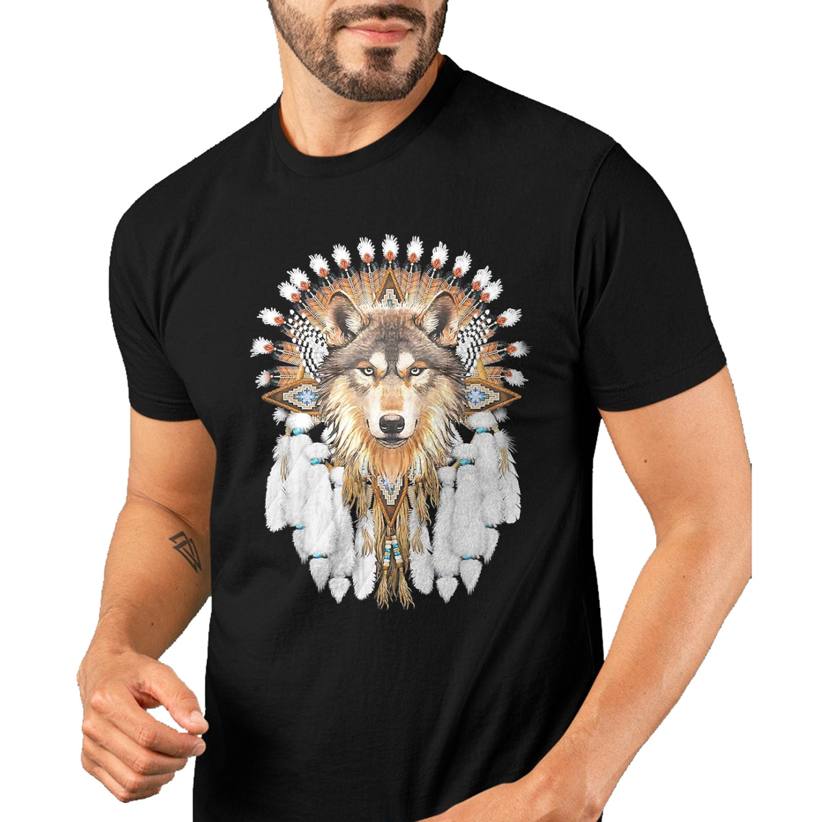 Native American T-Shirts, Vintage Native American Unisex T-Shirt/Hoodie/Sweatshirt HLT00 - Native American Wolf Feather T-Shirt (1)