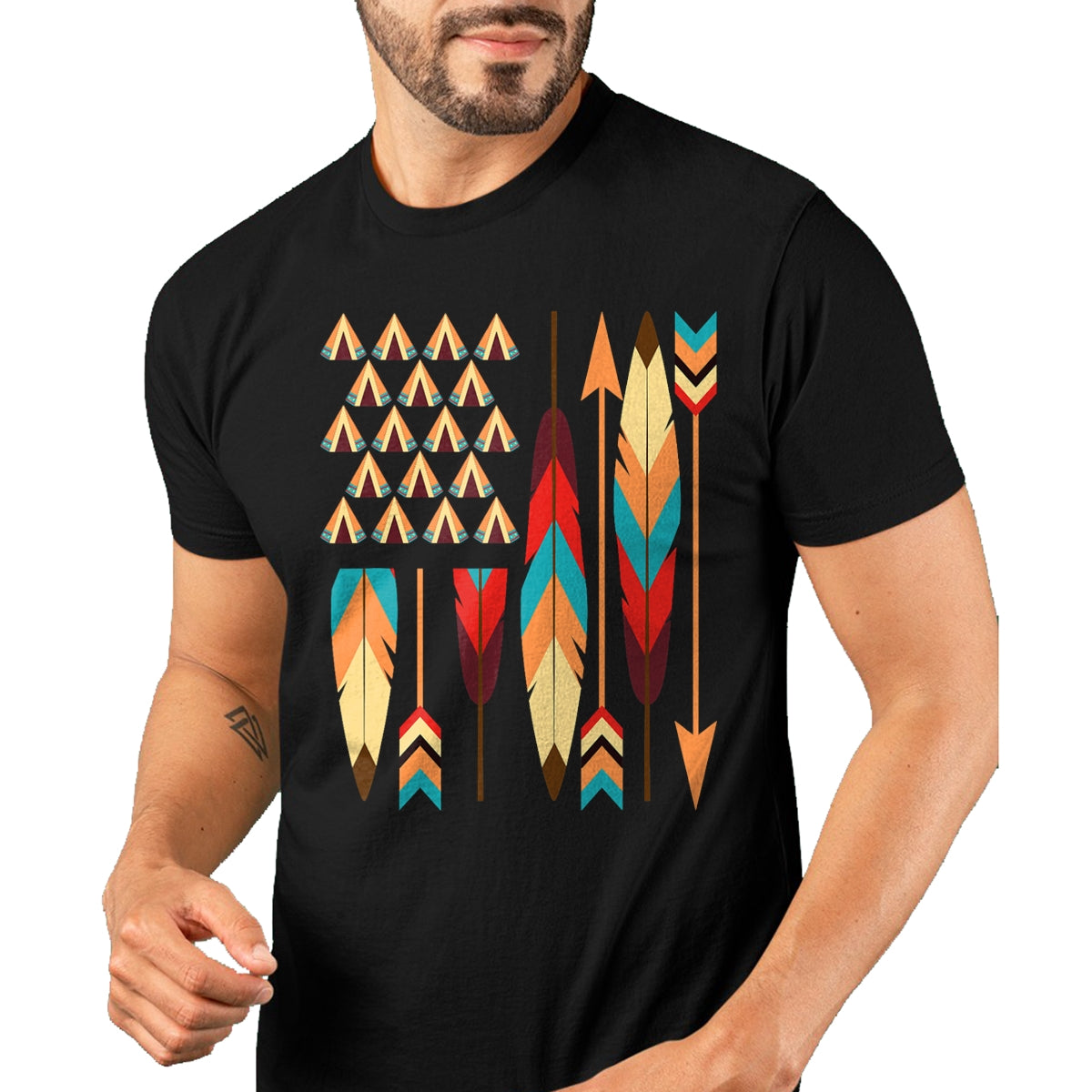 Native American T-Shirts, Vintage Native American Unisex T-Shirt/Hoodie/Sweatshirt HLT00 - Native American Pride USA Flag T-Shirt T-Shirt