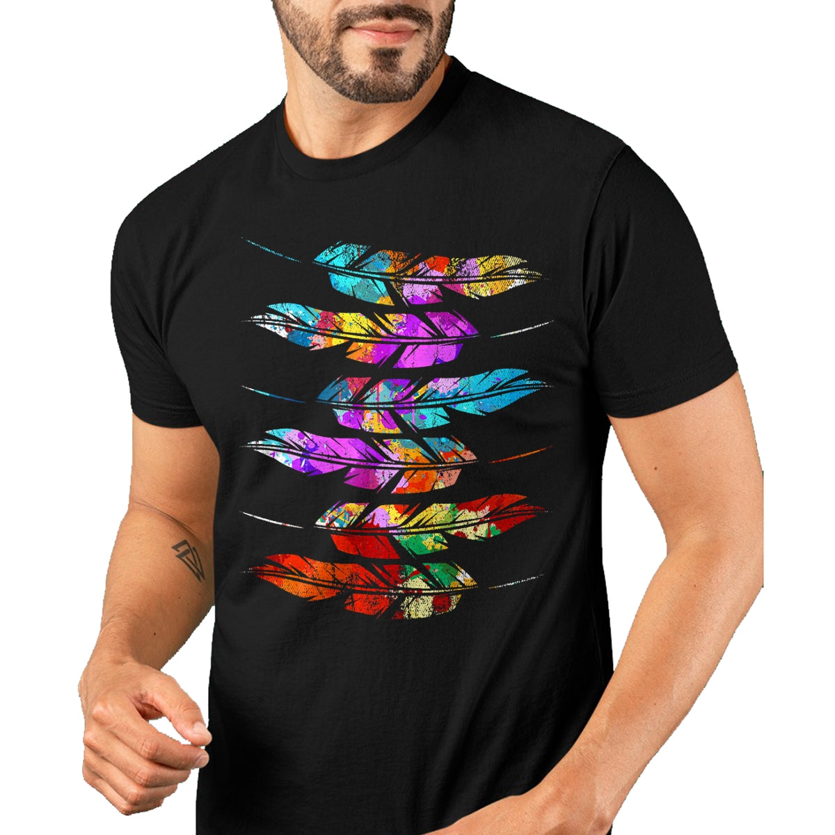 Native American T-Shirts, Vintage Native American Unisex T-Shirt/Hoodie/Sweatshirt HLT00 - Indigenous Heritage Colorful Feathers Indian Native American T-Shirt (1)