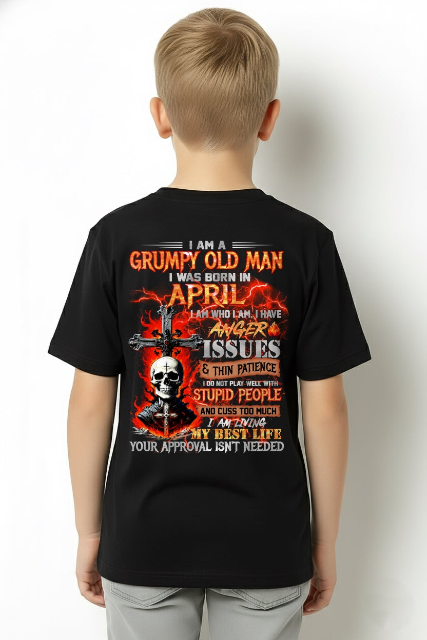 APRIL - GRUMPY OLD MAN T-SHIRT - FUNNY SKULL ANGER ISSUES TEE - PERFECT GIFT FOR MEN ccdi04 / male (SKU12-319-04)