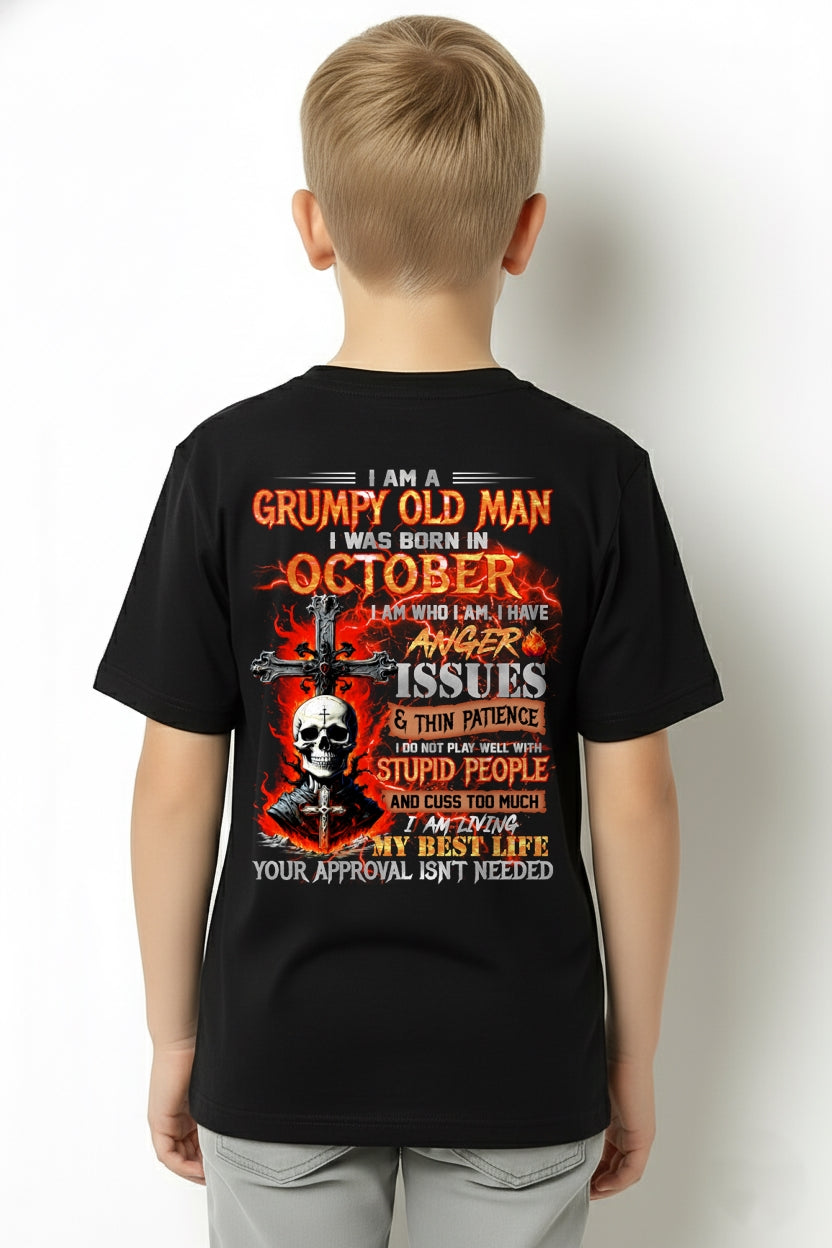 OCTOBER - GRUMPY OLD MAN T-SHIRT - FUNNY SKULL ANGER ISSUES TEE - PERFECT GIFT FOR MEN ccdi10 / male (SKU12-319-10)