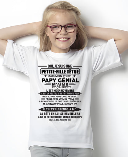 NOVEMBRE - Oui, je suis une petite-fille têtue – T-shirt | Cadeau d’anniversaire de papi pour sa petite-fille - ccdi11 / fr11 (SKU2603-193-11)