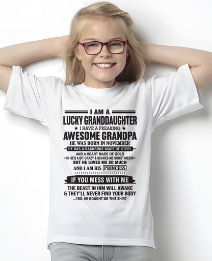 I Am A Lucky Granddaughter T-Shirt – Birthday Gift From November Grandpa / Man - ccdi11 (SKU11-122-11)