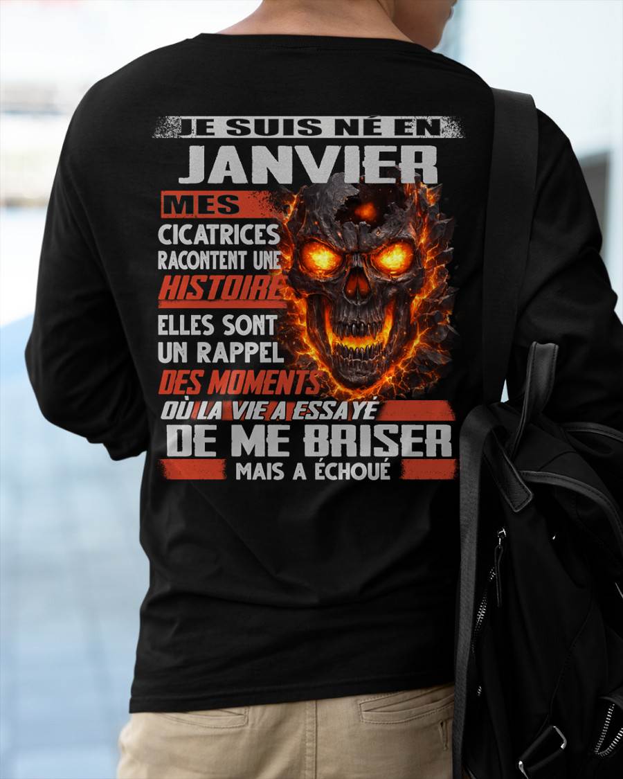 Je Suis Né en Janvier – Mes Cicatrices Racontent Une Histoire | T-Shirt Homme Fort - male fr01 / CCDI01 (SKU26T-01175-01)