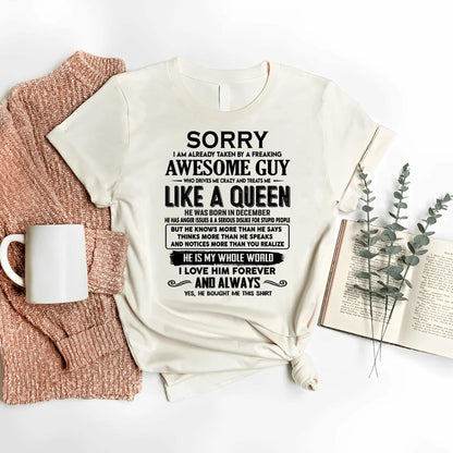 December - Sorry I am already taken by a freaking awesome guy - Gift for Wife From Husband - NGHL12 (SKU-SRG-12)