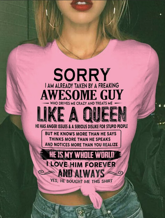 Sorry I am already taken by a freaking awesome guy - Gift for Wife From Husband - 00 (SKU-SRG-00)