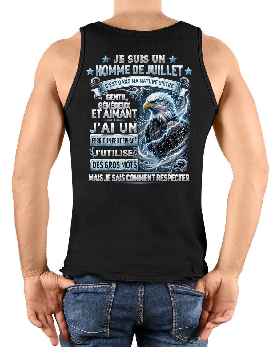 JUILLET – ESPRIT MALICIEUX MAIS SAIT RESPECTER - T-SHIRT ANNIVERSAIRE HOMME - IMPRESSION DTG PREMIUM - frCCDI07 (SKU2604-86-07)