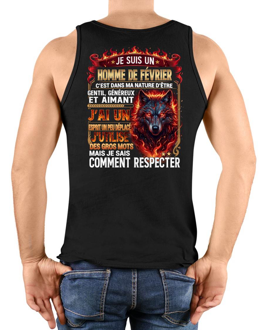 FÉVRIER – ESPRIT MALICIEUX MAIS SAIT RESPECTER - T-SHIRT ANNIVERSAIRE HOMME - IMPRESSION DTG PREMIUM - frCCDI02 (SKU2604-87-02)