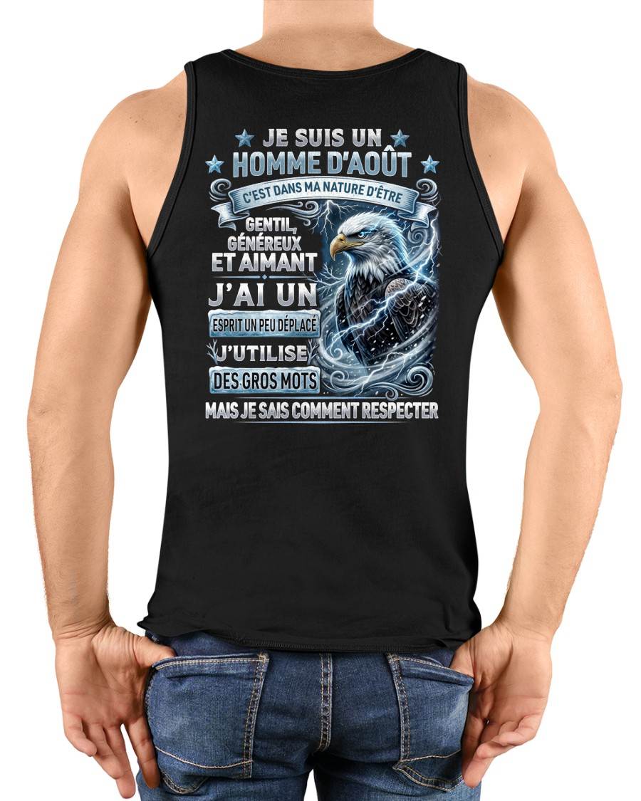 AOÛT – ESPRIT MALICIEUX MAIS SAIT RESPECTER - T-SHIRT ANNIVERSAIRE HOMME - IMPRESSION DTG PREMIUM - frCCDI08 (SKU2604-86-08)