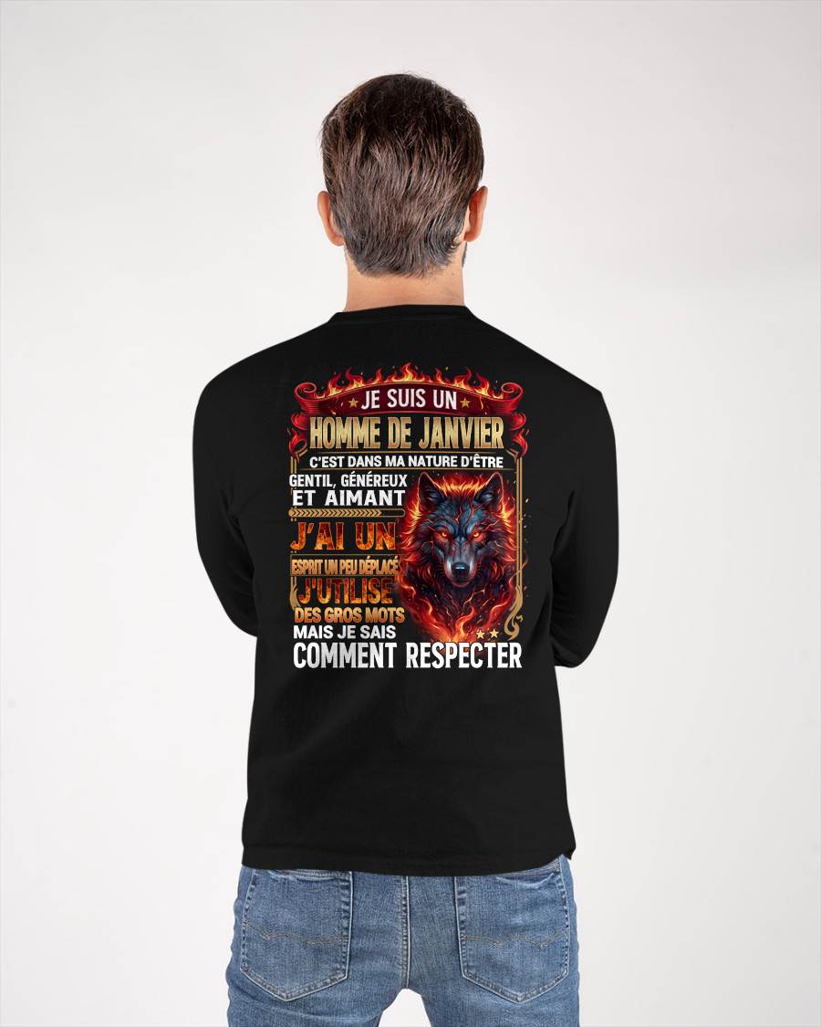 JANVIER - ESPRIT MALICIEUX MAIS SAIT RESPECTER - T-SHIRT ANNIVERSAIRE HOMME - IMPRESSION DTG PREMIUM - frCCDI01 (SKU2604-87-01)