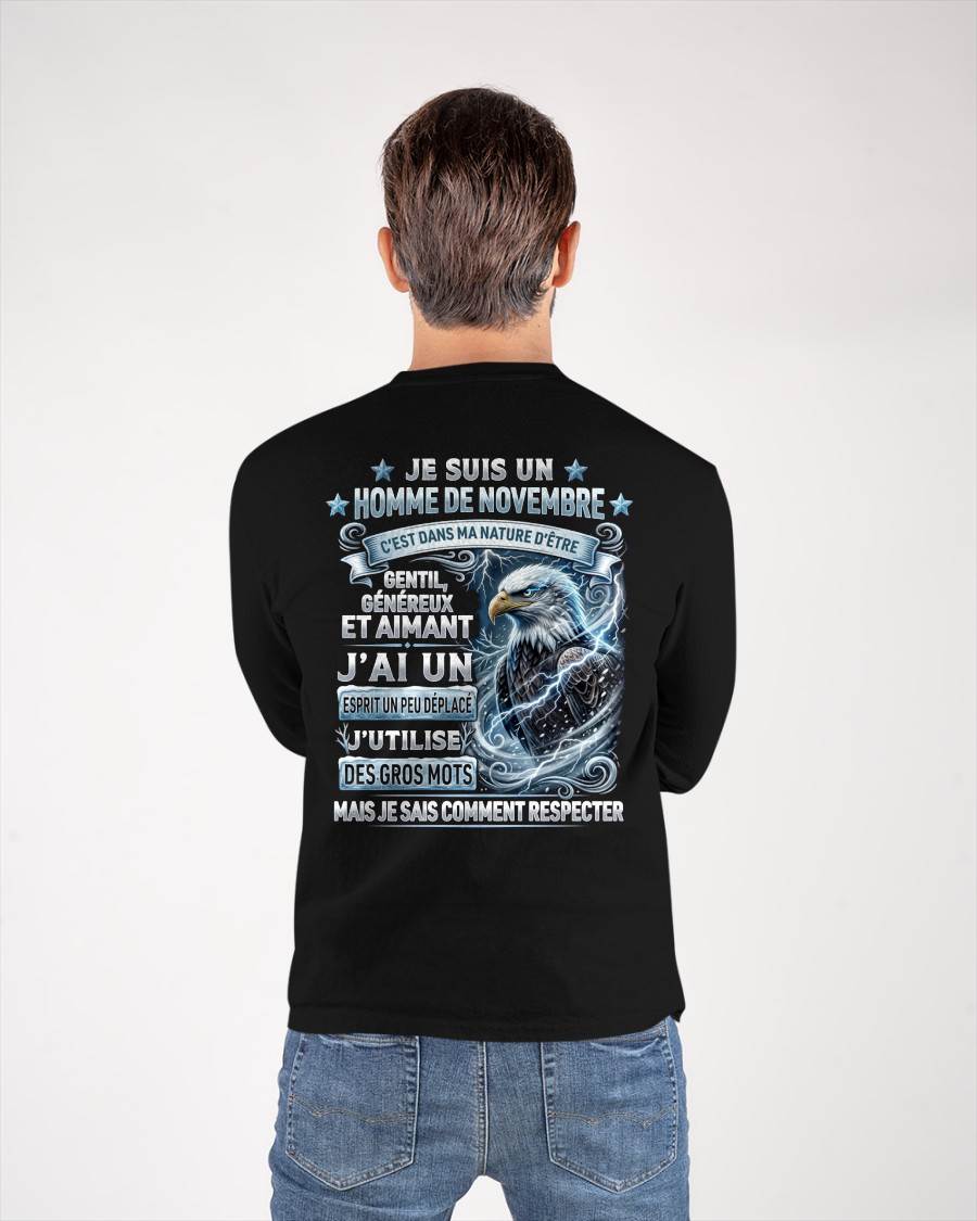 NOVEMBRE – ESPRIT MALICIEUX MAIS SAIT RESPECTER - T-SHIRT ANNIVERSAIRE HOMME - IMPRESSION DTG PREMIUM - frCCDI11 (SKU2604-86-11)