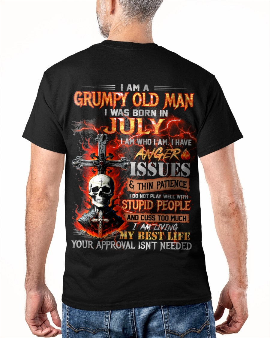 JULY - GRUMPY OLD MAN T-SHIRT - FUNNY SKULL ANGER ISSUES TEE - PERFECT GIFT FOR MEN ccdi07 / male (SKU12-319-07)