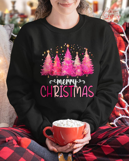 Merry and Bright Pink Christmas Tree Pink Christmas Tree T-Shirt (SKU-MRCM-12) FMA