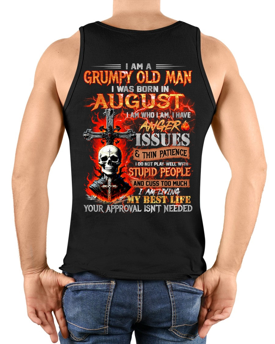 AUGUST - GRUMPY OLD MAN T-SHIRT - FUNNY SKULL ANGER ISSUES TEE - PERFECT GIFT FOR MEN ccdi08 / male (SKU12-319-08)