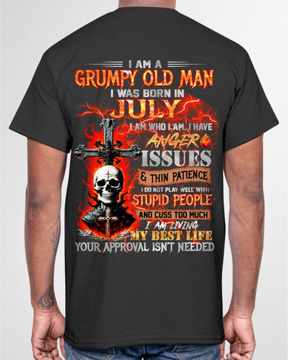JULY - GRUMPY OLD MAN T-SHIRT - FUNNY SKULL ANGER ISSUES TEE - PERFECT GIFT FOR MEN ccdi07 / male (SKU12-319-07)