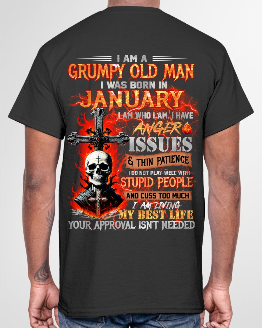 JANUARY - GRUMPY OLD MAN T-SHIRT - FUNNY SKULL ANGER ISSUES TEE - PERFECT GIFT FOR MEN ccdi01 / male (SKU12-319-01)