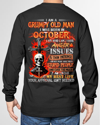 OCTOBER - GRUMPY OLD MAN T-SHIRT - FUNNY SKULL ANGER ISSUES TEE - PERFECT GIFT FOR MEN ccdi10 / male (SKU12-319-10)