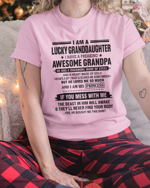 I Am A Lucky Granddaughter T-Shirt – Birthday Gift From Grandpa / Man - ccdi00 (SKU11-122-00)