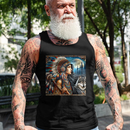 Native American T-Shirts, Vintage Native American Unisex T-Shirt/Hoodie/Sweatshirt HLT00 - indian native american woman with white wolf vintage gifts T-Shirt (1)