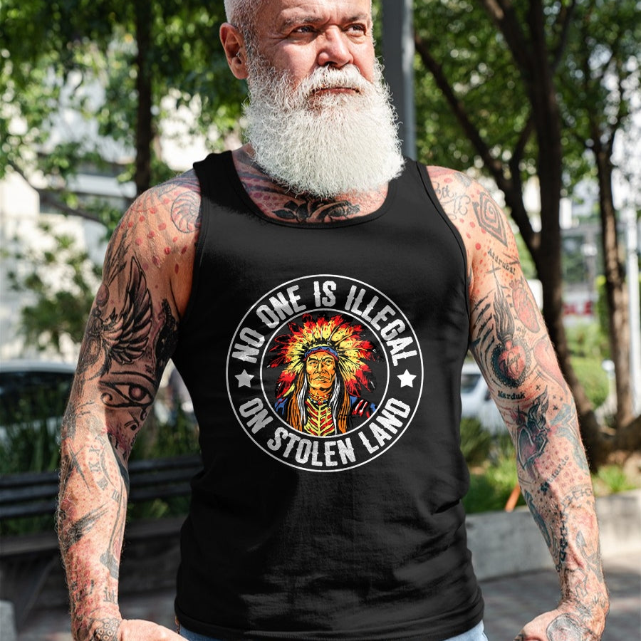 Native American T-Shirts, Vintage Native American Unisex T-Shirt/Hoodie/Sweatshirt HLT00 - Native American No One Is Illegal On Stolen Land Immigration T-Shirt