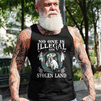 Native American T-Shirts, Vintage Native American Unisex T-Shirt/Hoodie/Sweatshirt HLT00 - No One Is Illegal on Stolen Land Gifts Native Americans T-Shirt (1)