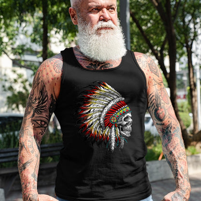 Native American T-Shirts, Vintage Native American Unisex T-Shirt/Hoodie/Sweatshirt HLT00 - Native American Indian Chief Skull Motorcycle Headdress T-Shirt (2)