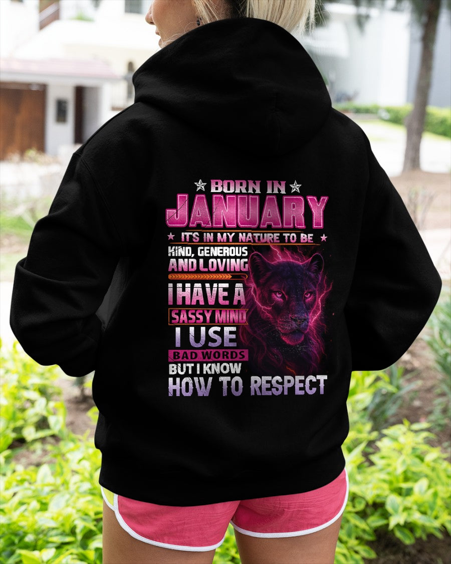 Born in January T-Shirt – Sassy Mind, Respect Quote Panther Design - FMA ccdi01 (SKU09-24-01)