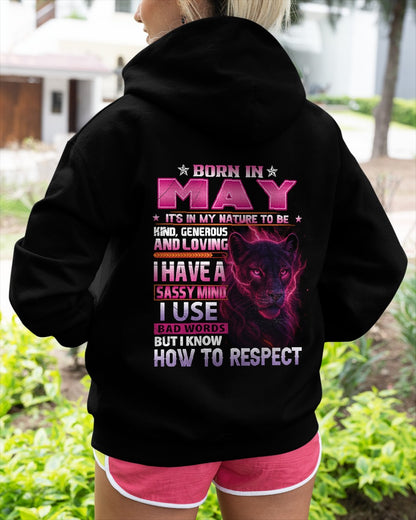 Born in May T-Shirt – Sassy Mind, Respect Quote Panther Design - FMA ccdi05 (SKU09-24-05)