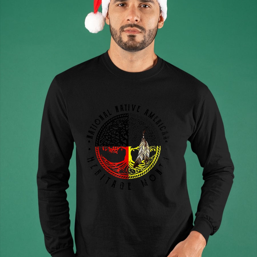 Native American T-Shirts, Vintage Native American Unisex T-Shirt/Hoodie/Sweatshirt HLT00 - Native Tree Roots Leather Native American Heritage Month T-Shirt (1)