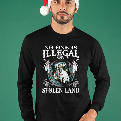 Native American T-Shirts, Vintage Native American Unisex T-Shirt/Hoodie/Sweatshirt HLT00 - No One Is Illegal on Stolen Land Gifts Native Americans T-Shirt (1)